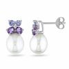 Thumbnail Image 1 of 8.0-8.5mm Freshwater Cultured Pearl, Amethyst, Tanzanite and Diamond Accent Drop Earrings in Sterling Silver