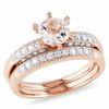 Thumbnail Image 1 of 6.0mm Morganite and 0.34 CT. T.W. Diamond Bridal Set in 10K Rose Gold