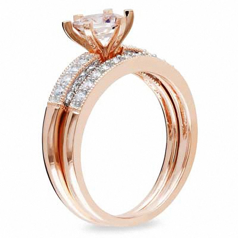 Main Image 2 of 6.0mm Morganite and 0.34 CT. T.W. Diamond Bridal Set in 10K Rose Gold