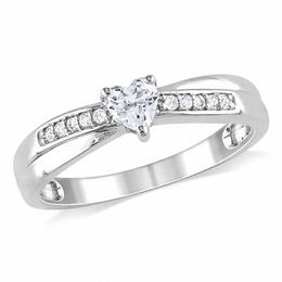 Heart-Shaped White Lab-Created Sapphire and Diamond Accent Promise Ring in Sterling Silver