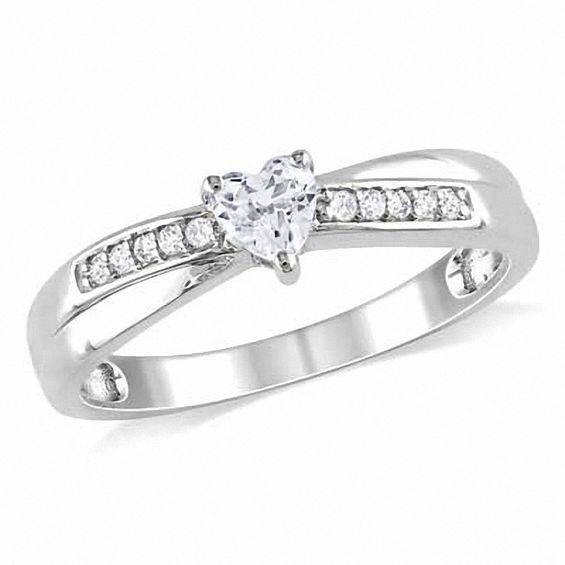 Heart-Shaped White Lab-Created Sapphire and Diamond Accent Promise Ring in Sterling Silver