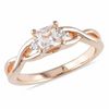 Thumbnail Image 1 of 4.0mm Princess-Cut Morganite and Diamond Accent Promise Ring in Rose Rhodium Sterling Silver