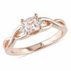 Thumbnail Image 0 of 4.0mm Princess-Cut Morganite and Diamond Accent Promise Ring in Rose Rhodium Sterling Silver