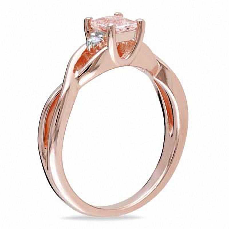 Main Image 2 of 4.0mm Princess-Cut Morganite and Diamond Accent Promise Ring in Rose Rhodium Sterling Silver