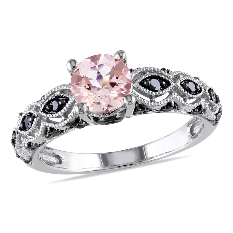 6.0mm Morganite and 0.23 CT. T.W. Black Diamond Engagement Ring in 10K White Gold