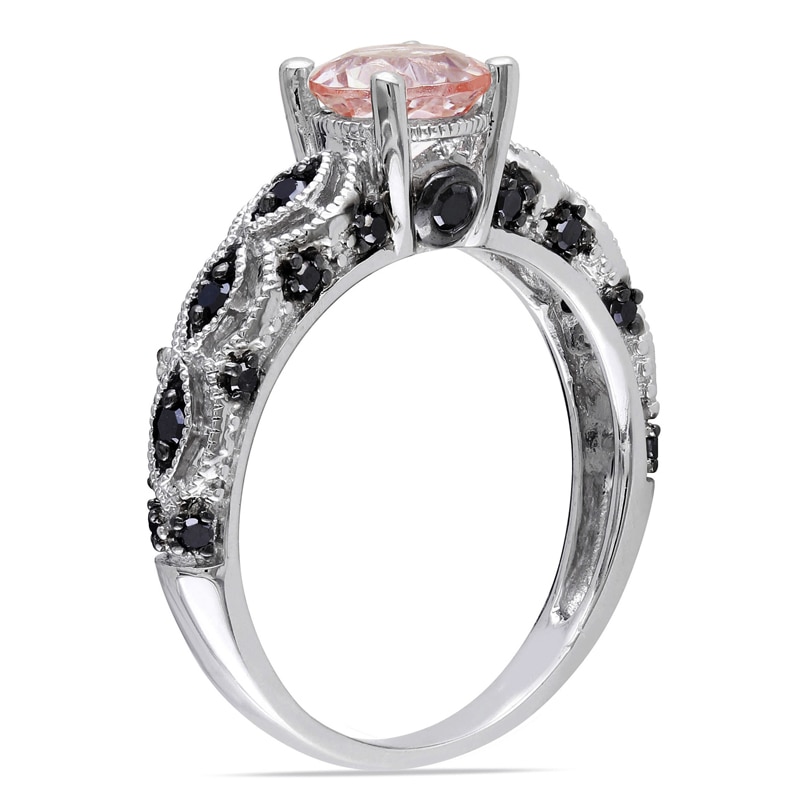 6.0mm Morganite and 0.23 CT. T.W. Black Diamond Engagement Ring in 10K White Gold