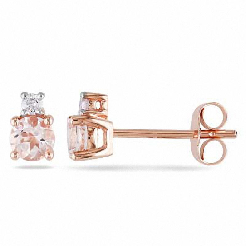 4.0mm Morganite and Diamond Accent Earrings in 10K Rose Gold|Peoples Jewellers