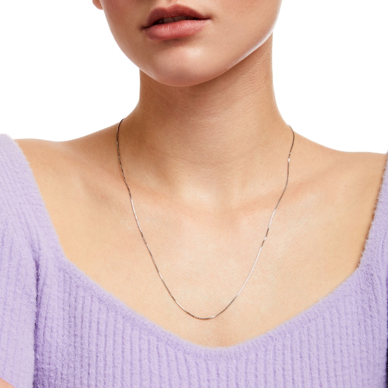 Main Image 2 of Ladies' Adjustable 0.8mm Box Chain Necklace in Sterling Silver - 22"
