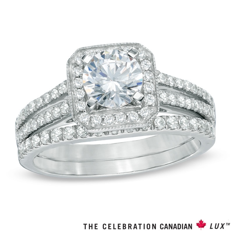 Main Image 1 of Celebration Canadian Lux® 1.30 CT. T.W. Certified Diamond Bridal Set in 18K White Gold (I/SI2)
