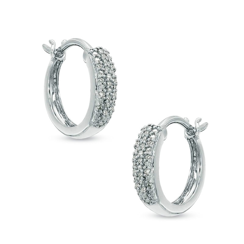 Main Image 1 of 0.09 CT. T.W. Diamond Triple Row Hoop Earrings in Sterling Silver