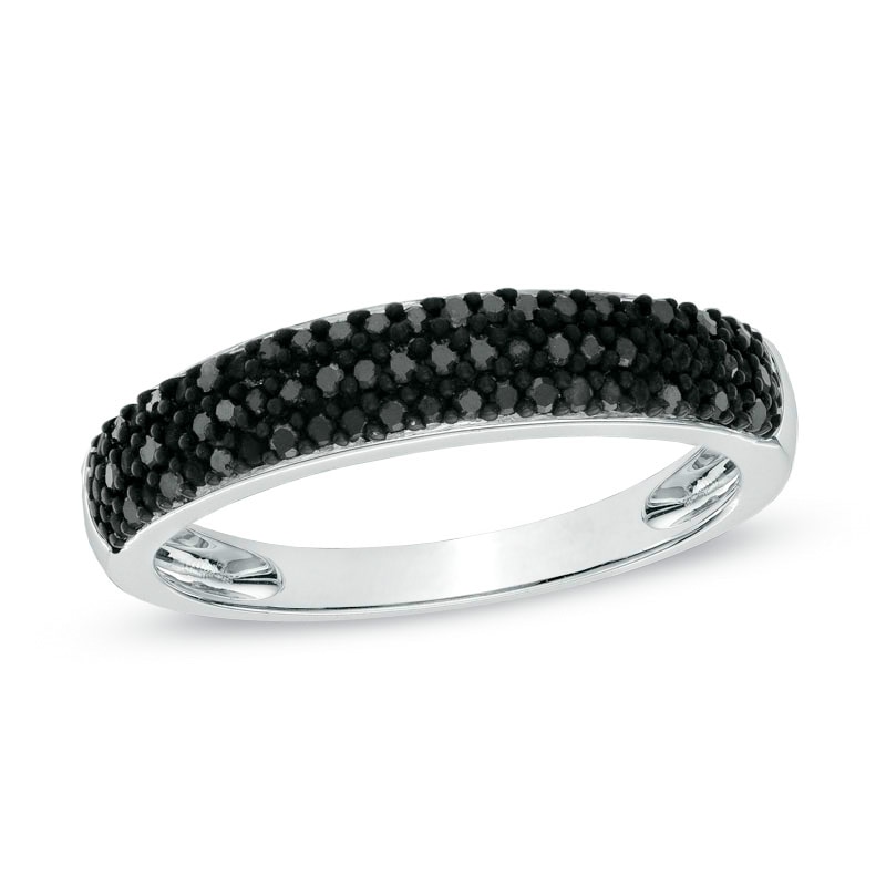 Main Image 1 of 0.18 CT. T.W. Black Diamond Triple Row Wedding Band in Sterling Silver