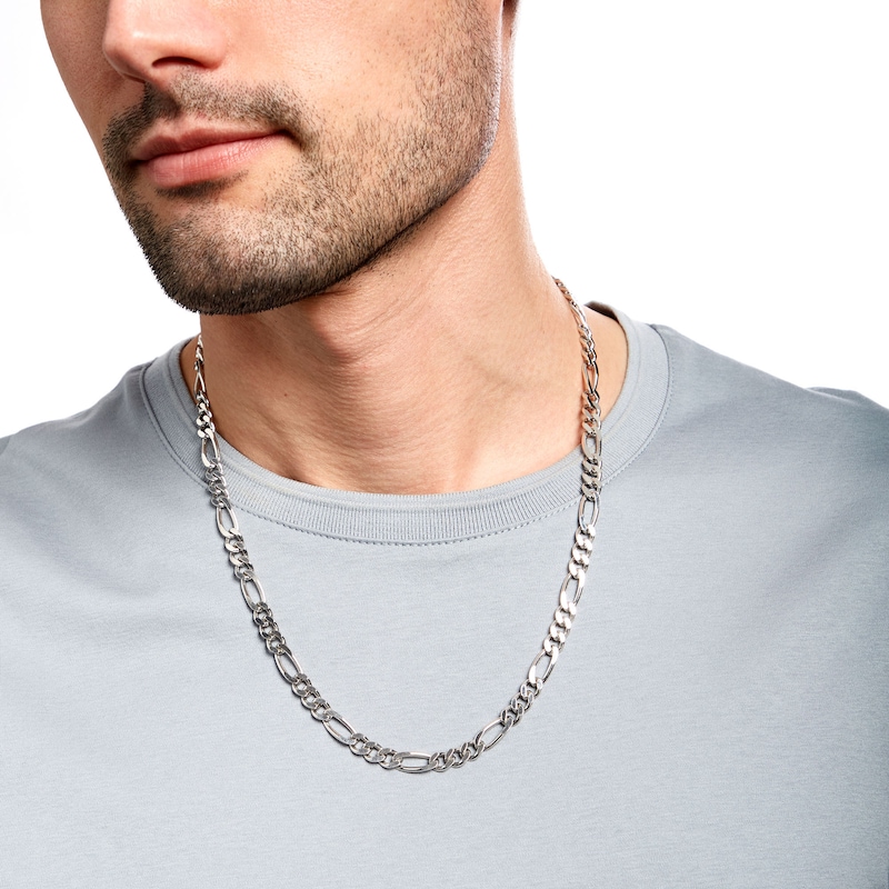 Main Image 2 of Men's 6.5mm Figaro Chain Necklace in Sterling Silver - 22"