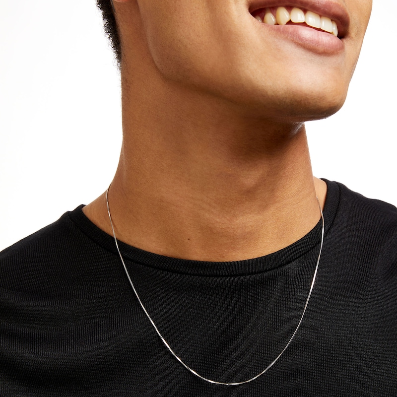 Main Image 2 of Ladies' 0.7mm Adjustable Box Chain Necklace in 10K White Gold - 22"