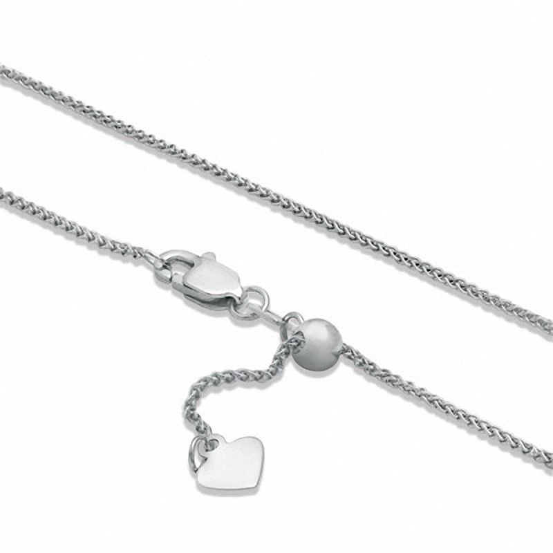 Main Image 2 of Adjustable 1.0mm Wheat Chain Necklace in 10K White Gold  - 22"