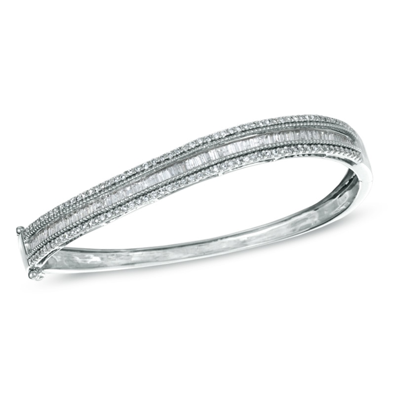 Main Image 1 of 1.65 CT. T.W. Diamond Curved Bangle in 10K White Gold
