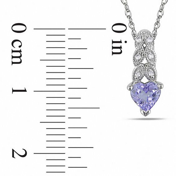 5.0mm Heart-Shaped Tanzanite and Diamond Accent Filigree Pendant in 10K White Gold - 17"