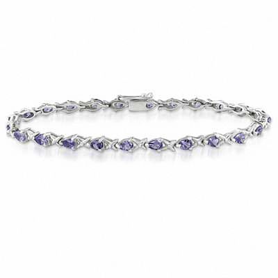 Pear-Shaped Tanzanite and "X" Link Alternating Line Bracelet in Sterling Silver