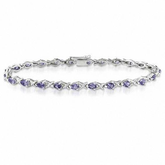 Pear-Shaped Tanzanite and "X" Link Alternating Line Bracelet in Sterling Silver