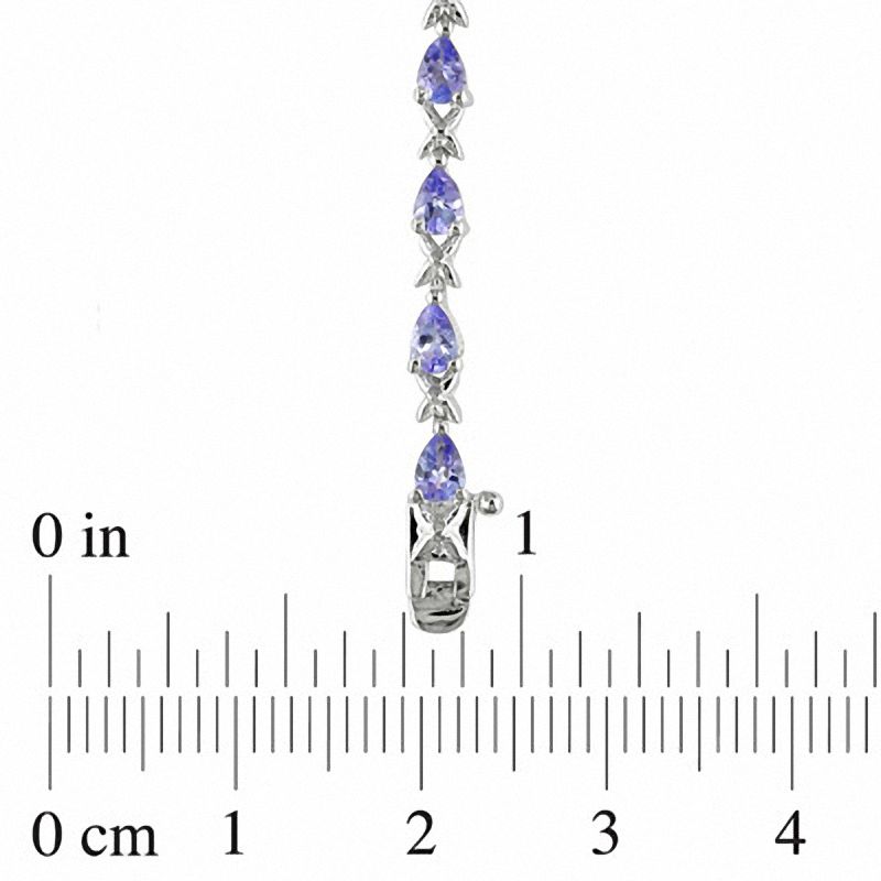 Main Image 2 of Pear-Shaped Tanzanite and "X" Link Alternating Line Bracelet in Sterling Silver