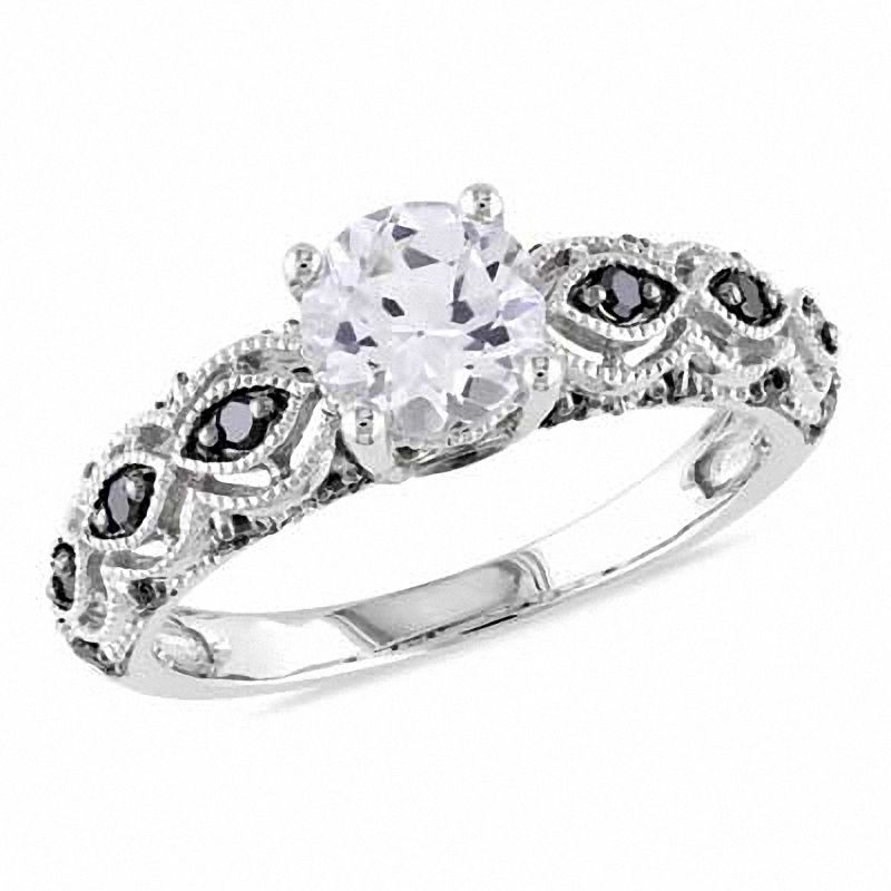 6.0mm White Lab-Created Sapphire and 0.23 CT. T.W. Black Diamond Engagement Ring in 10K White Gold