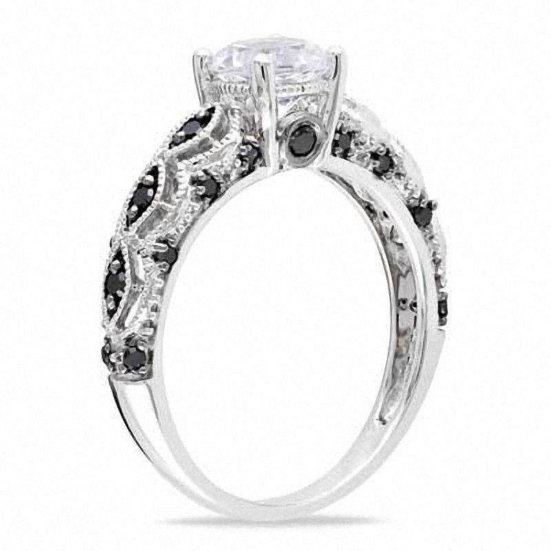 Main Image 2 of 6.0mm White Lab-Created Sapphire and 0.23 CT. T.W. Black Diamond Engagement Ring in 10K White Gold