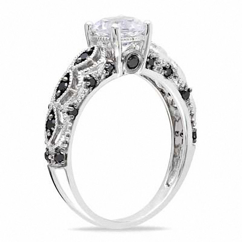 6.0mm White Lab-Created Sapphire and 0.23 CT. T.W. Black Diamond Engagement Ring in 10K White Gold