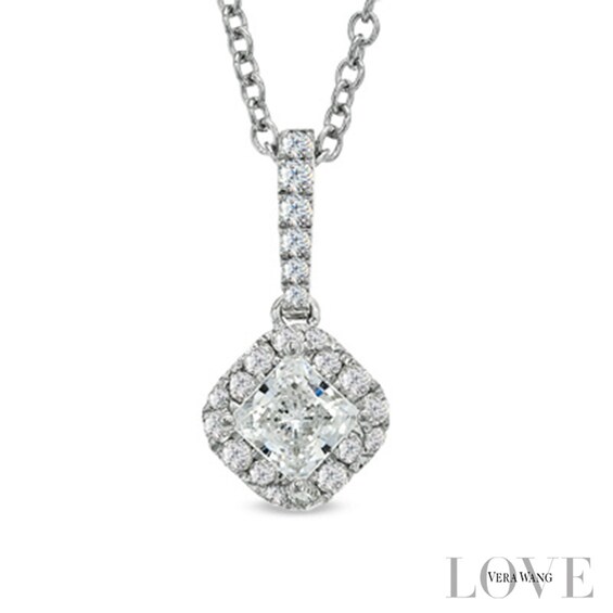 Vera Wang Love Collection 0.58 CT. T.W. Princess-Cut Diamond Frame Drop Pendant in 14K White Gold
