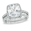 Thumbnail Image 0 of Cushion-Cut Lab-Created White Sapphire Fashion Ring in Sterling Silver