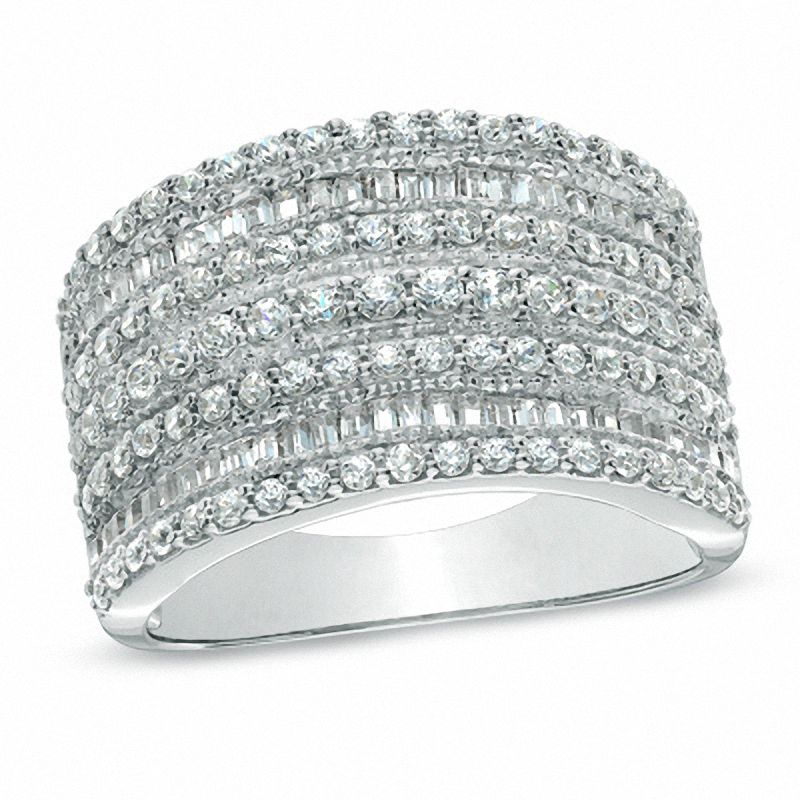 1.00 CT. T.W. Baguette and Round Diamond Multi-Row Anniversary Ring in 10K White Gold