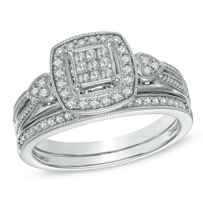 0.40 CT. T.W. Princess-Cut Composite Diamond Frame Bridal Set in 10K White Gold