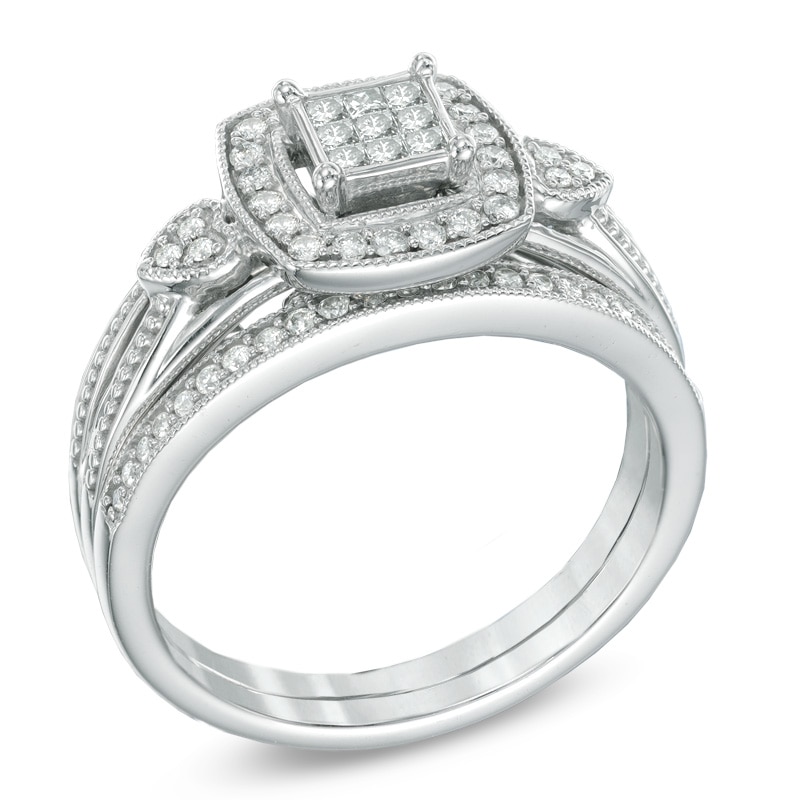 0.40 CT. T.W. Princess-Cut Composite Diamond Frame Bridal Set in 10K White Gold