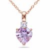 Thumbnail Image 0 of 8.0mm Heart-Shaped Amethyst and White Lab-Created Sapphire Pendant in Sterling Silver with Rose Rhodium