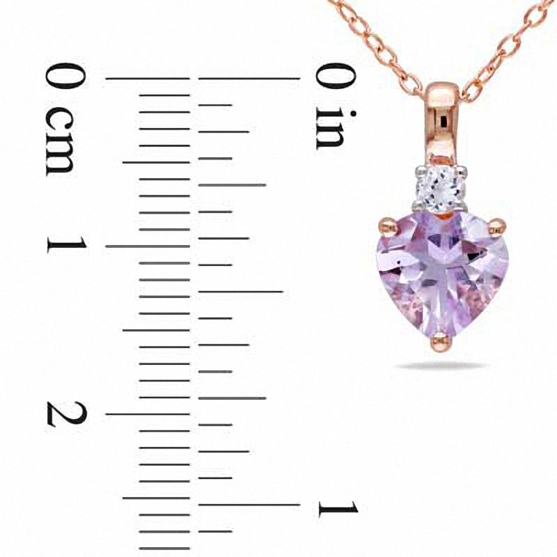 8.0mm Heart-Shaped Amethyst and White Lab-Created Sapphire Pendant in Sterling Silver with Rose Rhodium