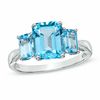 Emerald-Cut Swiss Blue Topaz Three Stone Ring in 10K White Gold