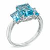 Emerald-Cut Swiss Blue Topaz Three Stone Ring in 10K White Gold