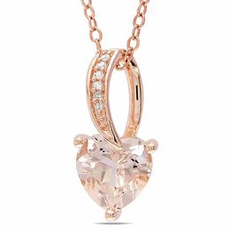7.0mm Heart-Shaped Morganite and Diamond Accent Pendant in 10K Rose Gold - 17&quot;