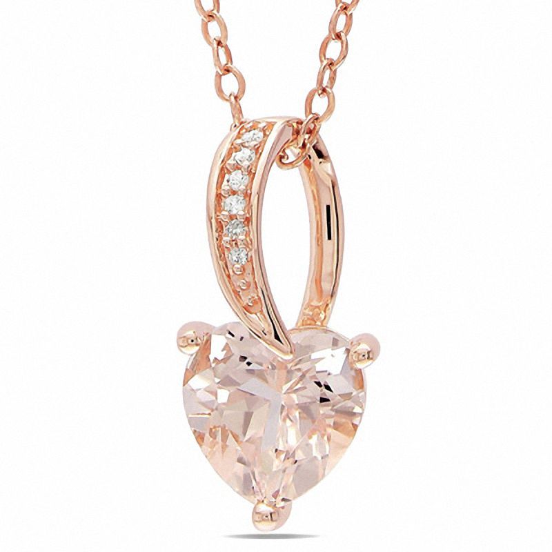 7.0mm Heart-Shaped Morganite and Diamond Accent Pendant in 10K Rose Gold - 17"