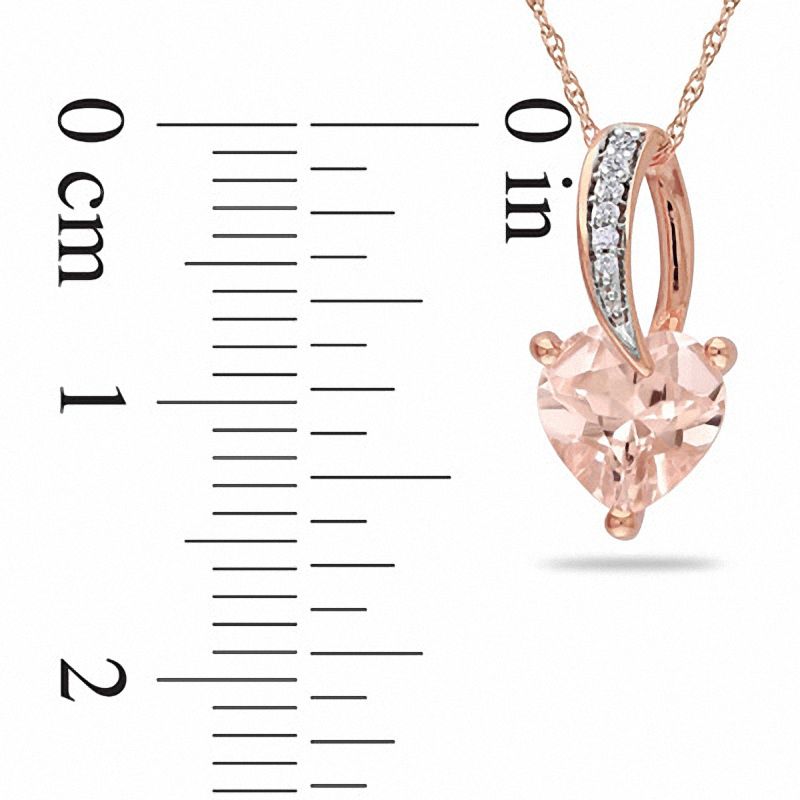 Main Image 2 of 7.0mm Heart-Shaped Morganite and Diamond Accent Pendant in 10K Rose Gold - 17"