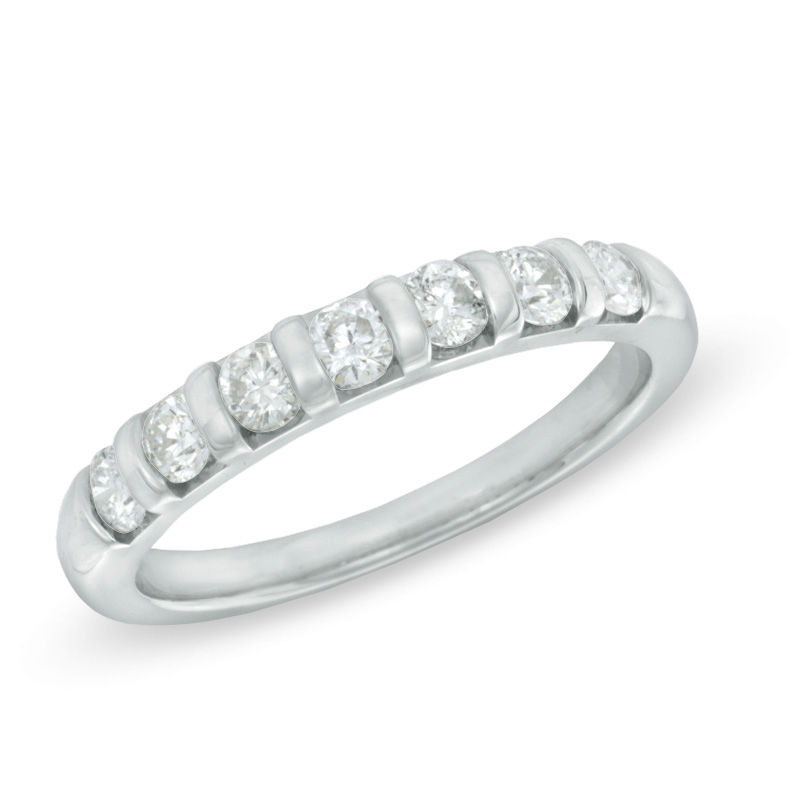 0.50 CT. T.W. Certified Canadian Diamond Seven Stone Anniversary Band in 14K White Gold (I/I2)