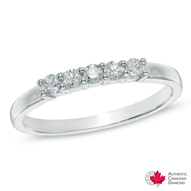 0.25 CT. T.W. Certified Canadian Diamond Five Stone Anniversary Band in 14K White Gold (I/I2)