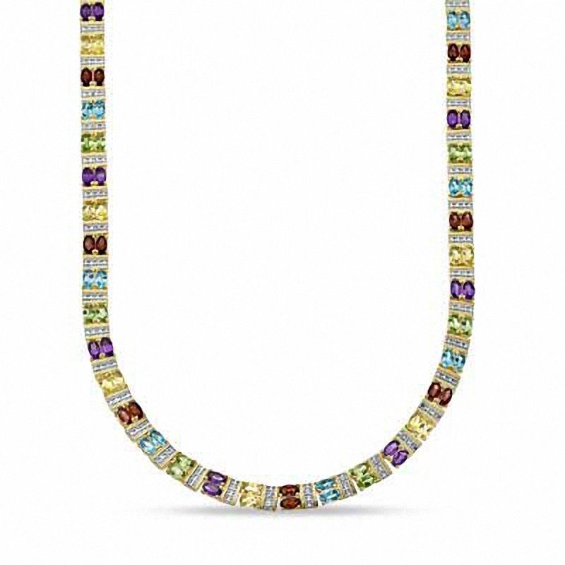 Oval Multi-Gemstone and Diamond Accent Necklace in Sterling Silver with 18K Gold Plate - 17"|Peoples Jewellers