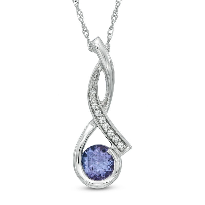 Main Image 1 of 5.0mm Tanzanite and Diamond Accent Flowing Pendant in 10K White Gold