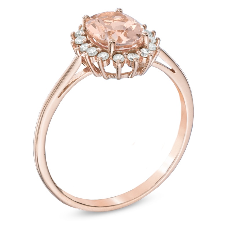 Main Image 2 of Oval Morganite and 0.16 CT. T.W. Diamond Ring in 10K Rose Gold