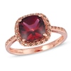 Thumbnail Image 0 of 8.0mm Cushion-Cut Rhodolite Garnet and 0.13 CT. T.W. Enhanced Champagne Diamond Ring in 10K Rose Gold