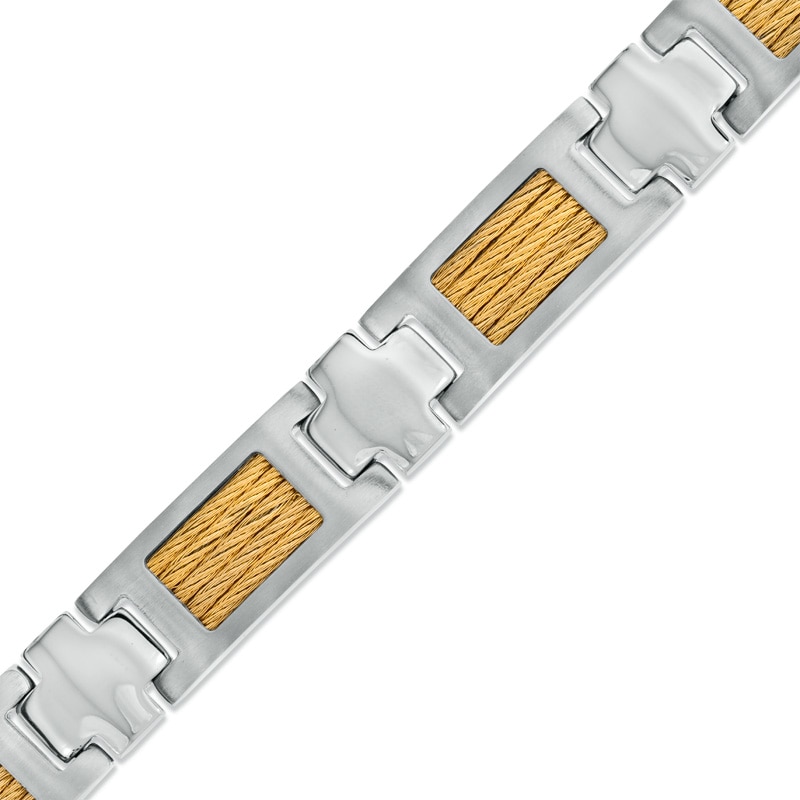 Men's Cable Link Bracelet in Two-Tone Stainless Steel - 8.5"|Peoples Jewellers