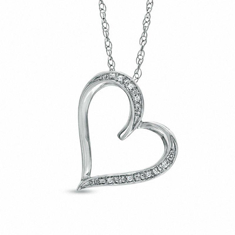 Diamond Accent Tilted Heart Pendant in Sterling Silver|Peoples Jewellers
