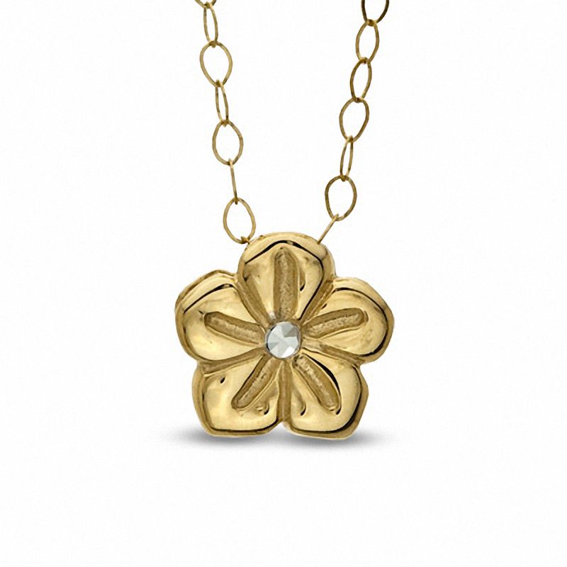 Main Image 1 of TEENYTINY™ Diamond-Cut Flower Pendant in 10K Gold - 17"