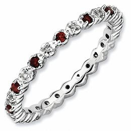 Stackable Expressions™ Garnet and Diamond Accent Eternity Band in Sterling Silver