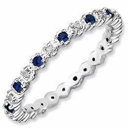 Stackable Expressions™ Lab-Created Blue Sapphire and Diamond Accent Eternity Band in Sterling Silver