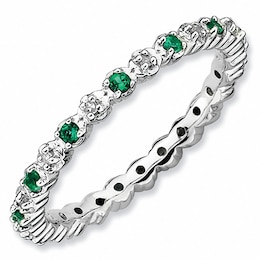 Stackable Expressions™ Lab-Created Emerald and Diamond Accent Eternity Band in Sterling Silver